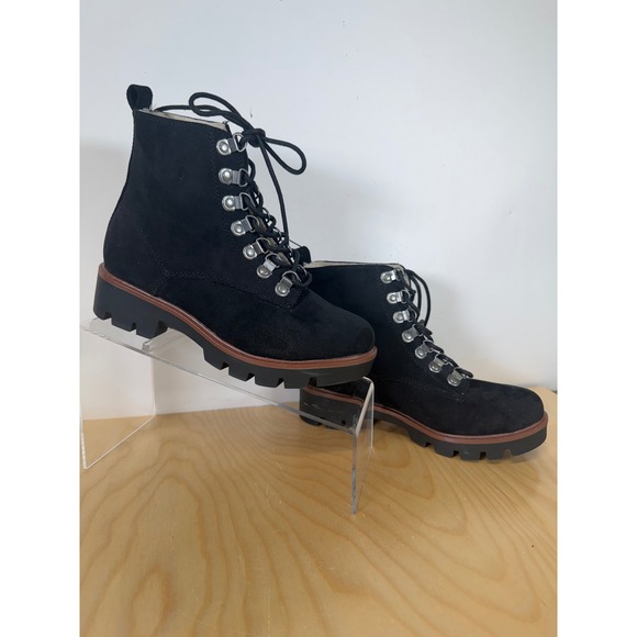 Cliffs White Mountain Black Suede Lug Sole Lace Up Ankle Boots Womens - Picture 1 of 7